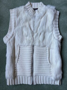 SHINE NEW YORK Faux Fur Knit Vest in White Size Large